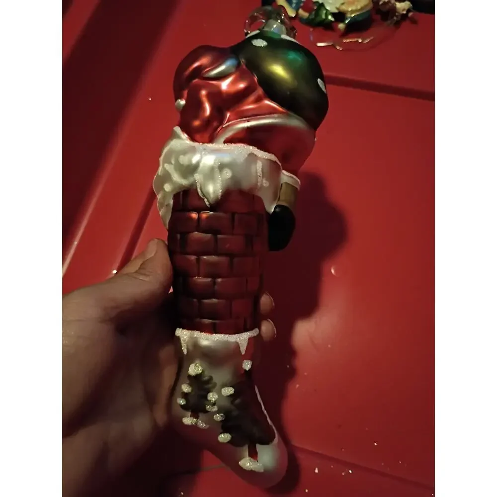 Dillards Hand Blown Glass Ornament Santa Chimney Stocking NEW in Box 9